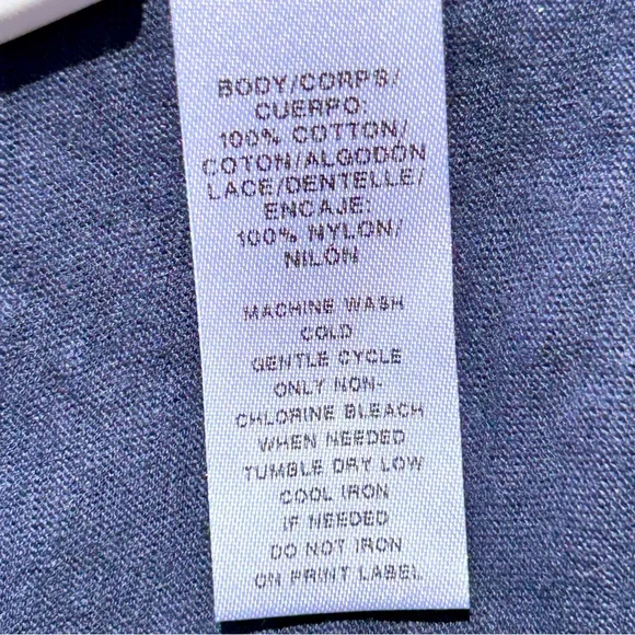 NWT LOFT sM top-💯cotton-zip back-blk/blue stripes w/blk lace accent - Picture 6 of 6